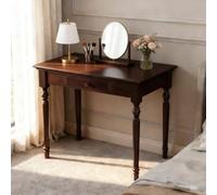 Conabaen Escritorio de madera maciza con cajones, 35" blanco estilo country francés, escritorio para ordenador, para oficina, casa, salón, estudio y área de trabajo (nogal, 90 cm)