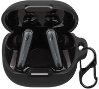 CONAPIKA Funda protectora de silicona para Anker Soundcore Liberty 4 NC, ultrafina, suave y flexible, a prueba de golpes, lavable, anticaídas, antipérdida, con mosquetón, color negro