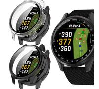 CONAPIKA Paquete de 2 fundas de PC para Garmin Approach S50 con protector de pantalla de vidrio templado, cobertura completa, cubierta protectora dura de policarbonato a prueba de golpes, negro +