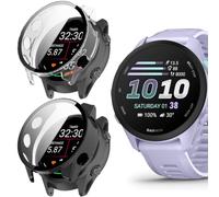 CONAPIKA Paquete de 2 fundas de PC para Garmin Forerunner 70 con protector de pantalla de vidrio templado, cobertura completa, cubierta protectora dura de policarbonato a prueba de golpes, negro y