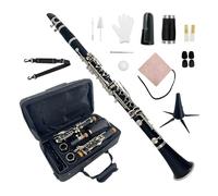 Conboxus Clarinete Bb para principiantes y estudiantes, 17 teclas niqueladas con funda, boquilla, lengüetas, soporte, kit de clarinete de ébanita fácil de tocar, lo mejor para orquesta de banda (llave