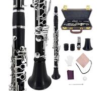 Conboxus Clarinete E flat Clarinete para estudiantes principiantes con 2 barriles, guantes blancos, estuche duro, kit de limpieza profesional e intermedio (E-Flat Ébano)