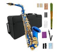 Conboxus E-Flat - Saxofón alto, lacado azul con cuerpo de latón, incluye funda, boquilla, lengüetas, correa para el cuello y más, ideal para principiantes y principiantes (azul)