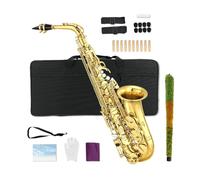 Conboxus Kit completo de saxofón alto E Flat para principiantes con funda de transporte, correas para boquilla, 10 lengüetas, paño de limpieza, para estudiantes y adultos (dorado)