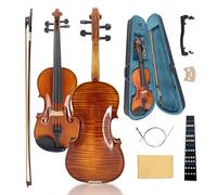 Conboxus Kit de violín 4/4 para principiantes, juego de violines acústicos hechos a mano con estuche duro, arco, colofonia, reposamuñecas, puente y cuerdas adicionales, parte superior de abeto y parte