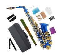 Conboxus Saxofón Alto Mi Bemol, Lacado en Azul con Cuerpo de Latón - Incluye Funda, Boquilla, Cañas, Correa para el Cuello y Más - Ideal para Principiantes y Novatos (azul)