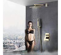 Concealed Gold Shower Faucets Set Rainfall Golden Shower Head Single Handle Mixer Tap Bathroom Shower Faucet Wall Mount-8 Inch Full Set,
