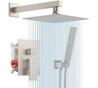 Concealed Mixer Shower System,Shower Set Wall Mounted 10-Inch Shower Head with Handheld Including Rough-in Valve Body and Trim Kit Square Chrome