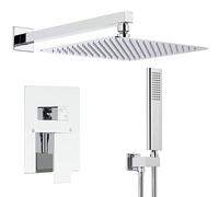 Concealed Mixer Shower System,Shower Set Wall Mounted 10-Inch Shower Head with Handheld Including Rough-in Valve Body and Trim Kit Square Chrome