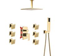 Concealed Rain Shower Head Combo System with Body Jets and Handheld, Gold Shower Faucet Fixture Set for Bathroom,Ceiling 10inch