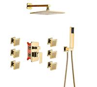 Concealed Rain Shower Head Combo System with Body Jets and Handheld, Gold Shower Faucet Fixture Set for Bathroom,Wall 8 Inch