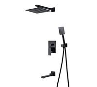 Concealed Shower Set Shower Head with Hose Black Bathroom Shower Mixer Set Square Ultra- Thin Rain Shower Head Brass Hand- Held Shower with Hose