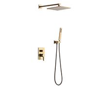 Concealed Shower Set Shower Head with Hose Golden 10 in Square Shower Mixer Set Pressure Boosting Showers Head Copper Shower Head for Bathroom