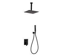Concealed Shower Set Shower Head with Hose Head 12 in Multi- Function Led Shower Mixer Set Square Ultra- Thin Rain Shower Head and Hidden Mixing Valve