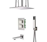Concealed Shower System Thermostatic Shower Faucet Set Brushed Brass Wall Mounted Anti Scald Shower Set with Hand Shower and 20 Inch Rainfall Shower Head Advanced Air Injection Tec
