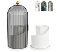 Concealed Toothbrush Holder, Sliding Lid Toothbrush Organizer, Toothbrush Holders with Cover, Rotating Makeup Brush Holder with Lid, Make Up Brush Holder Organizer (Black)