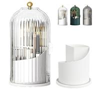 Concealed Toothbrush Holder, Sliding Lid Toothbrush Organizer, Toothbrush Holders with Cover, Rotating Makeup Brush Holder with Lid, Make Up Brush Holder Organizer (White)