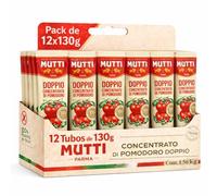 Concentrado de tomate doble Mutti, Pasta de Tomate Doble Concentrada, Hecho de pomodoro 99,5%, sal, Sin Gluten, Sin Lactosa, Producto Italiano, Contiene 12 tubos de 130 gr