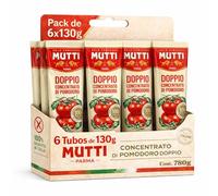 Concentrado de tomate doble Mutti, Pasta de Tomate Doble Concentrada, Hecho de pomodoro 99,5%, sal, Sin Gluten, Sin Lactosa, Producto Italiano, Contiene 6 tubos de 130 gr