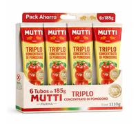 Concentrado de tomate triple Mutti, Pasta de Tomate Triple Concentrada, Hecho de pomodoro 99,6%, sal, Sin Gluten, Sin Lactosa, Sin huevos, Producto Italiano, Contiene 6 tubos de 185 gr