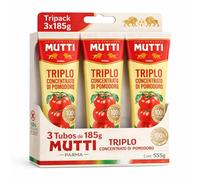 Concentrado de tomate triple Mutti, Pasta de Tomate Triple Concentrada, Hecho de pomodoro 99,6%, sal, Sin Gluten, Sin Lactosa, Sin huevos, Producto Italiano, Contiene 3 tubos de 185 gr