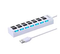 Concentrador Adaptador Tipo C Divisor de concentrador USB de múltiples Puertos Concentrador USB 2.0 de 7 Puertos para computadora portátil Expansor de Puerto USB con Interruptor (White, One Size)