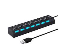Concentrador Adaptador Tipo C Divisor de concentrador USB de múltiples Puertos Concentrador USB 2.0 de 7 Puertos para computadora portátil Expansor de Puerto USB con Interruptor (Black, One Size)