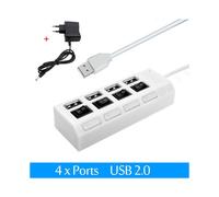 Concentrador divisor multiUSB de 4 puertos con enchufe europeo. Adaptador de corriente. Concentrador