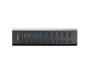 Concentrador LINDY de 10 puertos USB 3.2 Gen1 con interruptores individuales