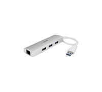 Concentrador portátil STARTECH Hub USB 3.0 - 3 puertos con cable integrado - Concentrador USB 3.0 más Ethernet Gigabit - Aluminio