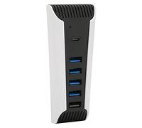Concentrador USB 2.0 5 en 1, Adaptador de Expansión de Alta Velocidad con 4 Puertos de Salida de Datos USB, 1 Puerto de Carga USB, 1 Puerto Tipo C, Cargador USB Resistente al Desgaste para PS5