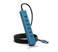 Concentrador USB 3.0, con 7 puertos USB 3.0, 5 V extra Power Port, aluminio Shell Ethernet HUB, cable largo de 120 cm para ordenador portátil, unidad flash, HDD, impresora, teclado, ratón