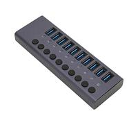 Concentrador USB 3.0 con Alimentación, Divisor de Concentrador de Datos USB de 10 Puertos con Interruptores Individuales, Puertos de 5 V/2,4 A para Ratón, Teclado, Disco Duro o Más Dispositivos USB