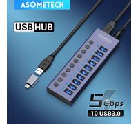 Concentrador USB 3.0 de 7 puertos con enchufe europeo, divisor multiusb con interruptor, adaptador de