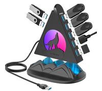 Concentrador USB 3.0 de 7 puertos, concentrador USB JoyReken para PC con cable de 2 pies de largo, concentrador de extensión USB vertical para escritorio, laptop, MacBook, Xbox, PS4/5, unidad flash,