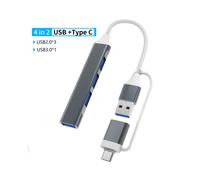 Concentrador USB 3.0 tipo C de 4/5/7 puertos (gris, 4 en 2) y estación de acoplamiento para lector de