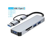 Concentrador USB 3.0 tipo C de 4/5/7 puertos (gris, 5 en 2) y estación de acoplamiento para lector de