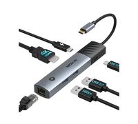 Concentrador USB (6 en 14, 4K, 60 Hz, RJ45) Adaptador multipuerto USB-C con HDMI 4K, 60 Hz, 10 Gbps,