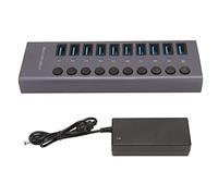 Concentrador USB Alimentado, Carga de Transferencia de Datos de Carcasa de Aleación de Aluminio 100-240V Concentrador USB3.0 de 10 Puertos para Lector de Tarjetas
