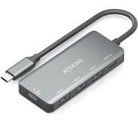 Hub USB Tipo-C Aisens A109-0945/ 3xUSB/ 1xUSB Tipo-C/ 1xUSB Tipo-C PD/ Gris