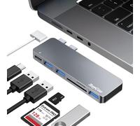 Concentrador USB-C 6 en 1 de Aluminio Tipo C, Accesorio para MacBook Pro con 3 Puertos USB 3.0, Lector de Tarjetas TF/SD, alimentación USB-C para MacBook Pro de 13 Pulgadas y 15 Pulgadas
