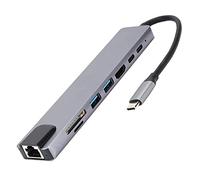 Concentrador USB C, 8 en 1 Tipo C a HDMI RJ45 PD Estación de acoplamiento USB, Convertidor divisor de concentrador tipo C con 2 x USB3.0, Tarjeta de memoria pequeña, Tarjeta de memoria, HDMI, PD, RJ45