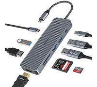 Concentrador USB C, adaptador USB C Tiergrade 9 en 1 con HDMI 4K, PD de 100 W, 3 puertos de datos USB-A y USB-C 3.0, USB2.0, lector de tarjetas TF/SD, base USB C para MacBook y más dispositivos tipo C