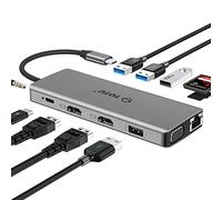 Concentrador USB C, Tipo C con Ethernet, 4K USB C a 2 HDMI, VGA, 2 USB 3.0, 2 USB 2.0, 95W PD, estación de Acoplamiento de micrófono/Audio para MacBook Pro Air XPS y Otros portátiles USB-C