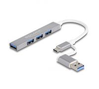 Concentrador USB delgado de 4 puertos Delock con USB Type-C™ o USB tipo A a 3 tomas USB 2.0 tipo A + 1 toma USB 5 Gbps tipo A