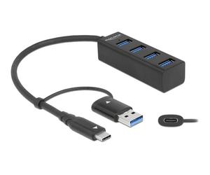 Concentrador USB Delock 4 x USB 3.2 Gen 1 + 1 x USB-C 3.2 Gen 1