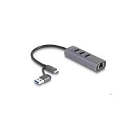 Concentrador USB DeLOCK gris con 3 puertos USB 3.2 Gen 1