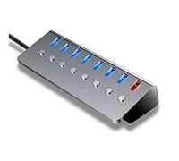 Concentrador USB,HUIOP Convertidor de extensión USB Multifuncional de 8 Puertos Hub con 7 Puertos de expansión USB3.0 1 Puerto de Carga interruptores Independientes