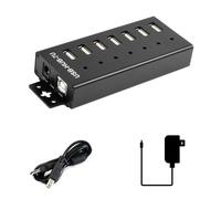 Concentrador USB industrial de 7 canales con puerto USB 2.0 y adaptador de expansión con enchufe británico.