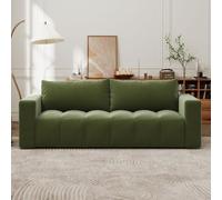 CONCEPT FÁBRICA | Sofá de 3 plazas convertible con maletero Canterbury | Tejido buclette verde | Cama supletoria 201 x 175 cm | Cojines desmontables | Diseño escandinavo | Comodidad firme | 249 x 112